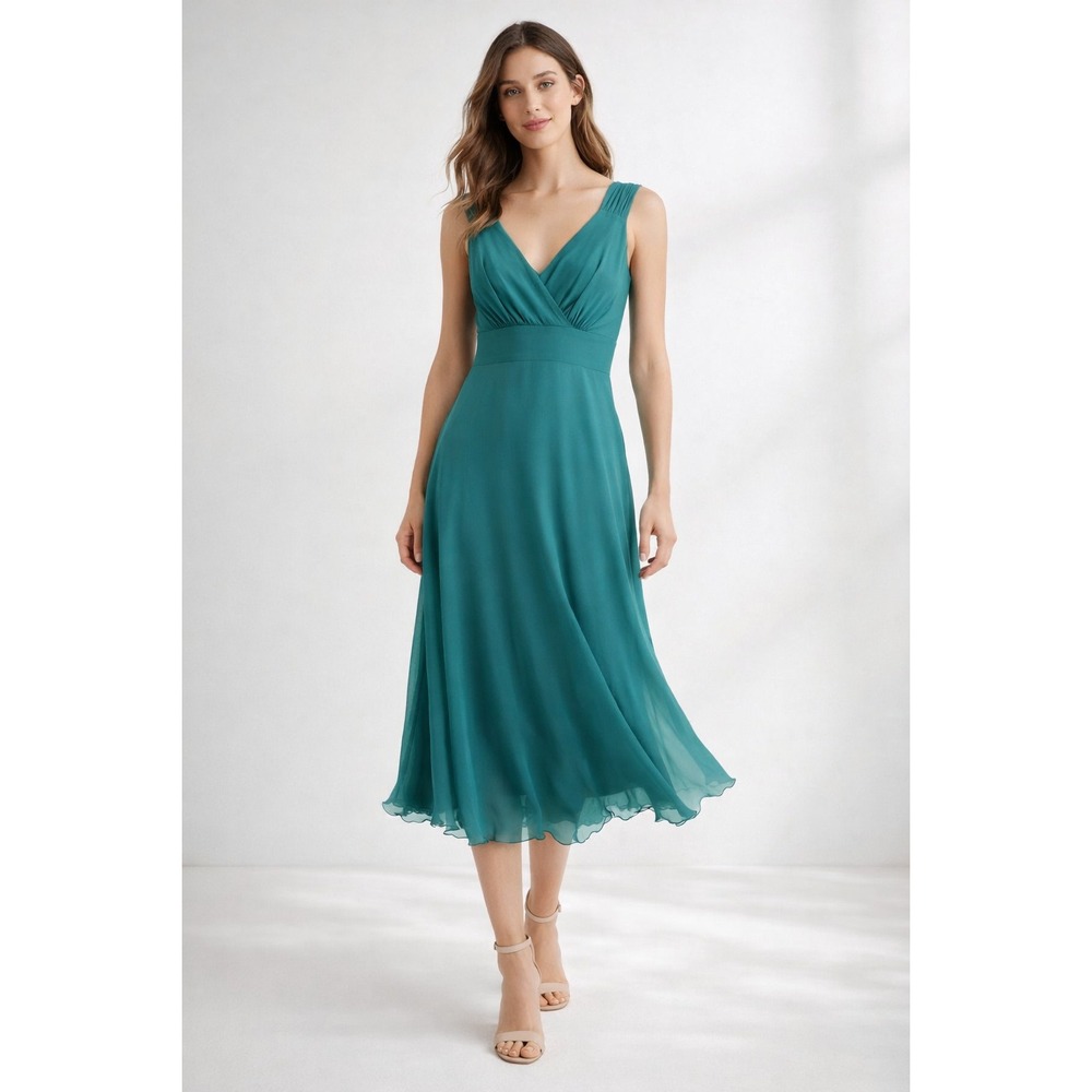 VTG 90s Jonathan Martin Silk Babydoll Slip Midi Dress Teal Green Sleeveless 20W